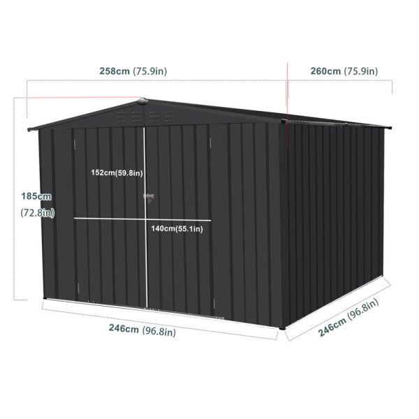 8.06 ft. W x 8.06 ft. D Metal Horizontal Storage Shed - Image 7