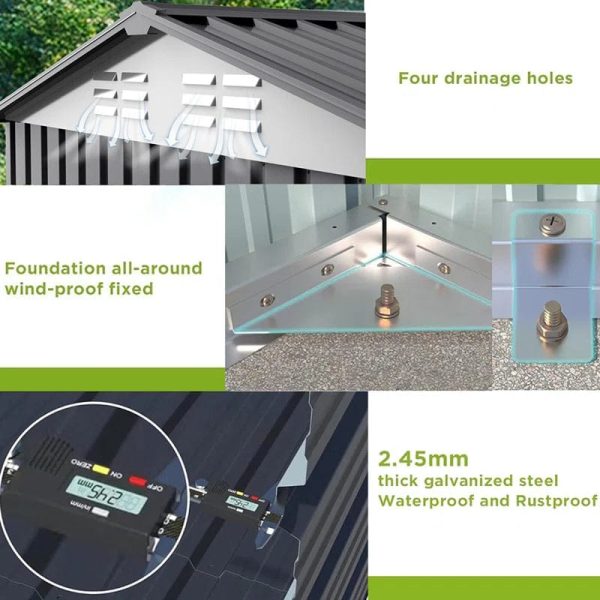 8.1X5.6X7.3FT Outdoor Storage Shed, Metal Tool Sheds With Window & Double Hinged Lockable Doors - Image 4