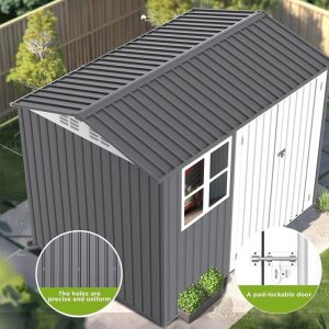 8.1X5.6X7.3FT Outdoor Storage Shed, Metal Tool Sheds With Window & Double Hinged Lockable Doors - Image 3