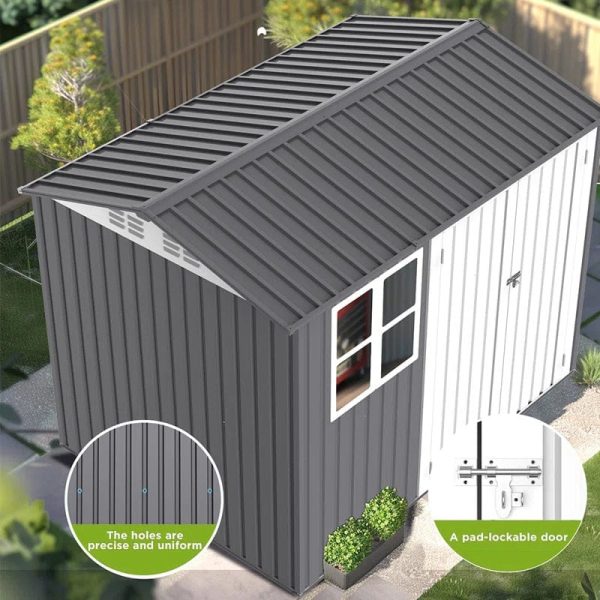 8.1X5.6X7.3FT Outdoor Storage Shed, Metal Tool Sheds With Window & Double Hinged Lockable Doors - Image 3