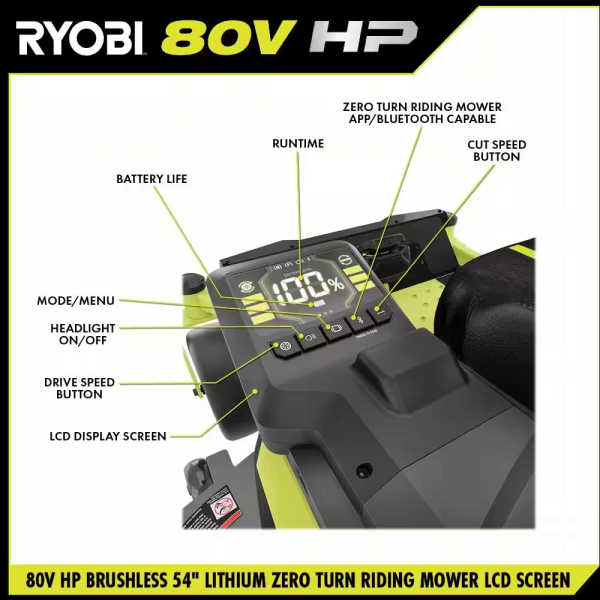 80V HP Brushless 54 In. Battery Electric Cordless Zero Turn Riding Mower (3) 80V Batteries (4) 40V Batteries and Charger - Image 6