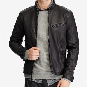 Cafe racer black leather jacket for men