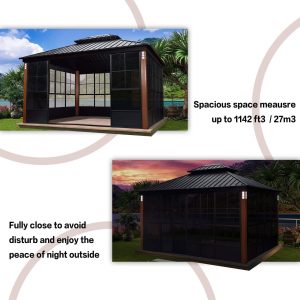 Hardtop Gazebo For Patio Screen House Backyard Sunroom With LED Lights Outdoor Aluminum Solarium Canopy 12′ x 14′ - Image 15