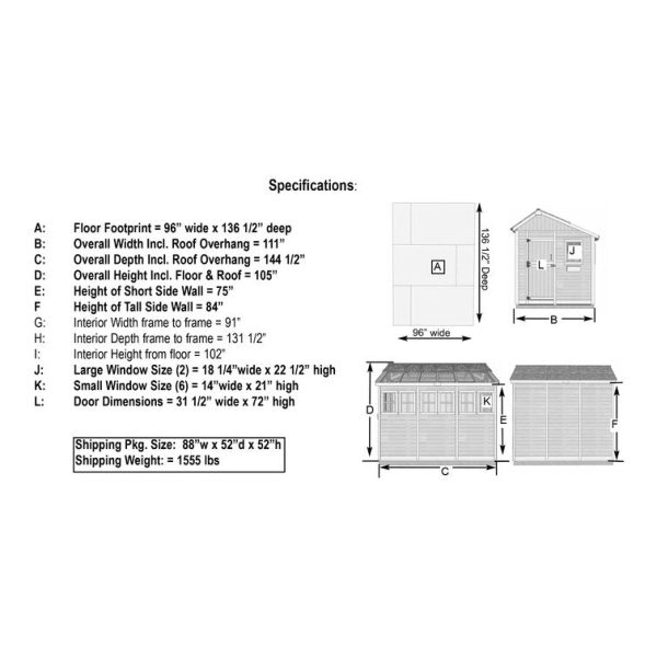 Outdoor Living Today 8 ft. W x 12 ft. D Cedar Wood Sunshed Garden Shed - Image 8