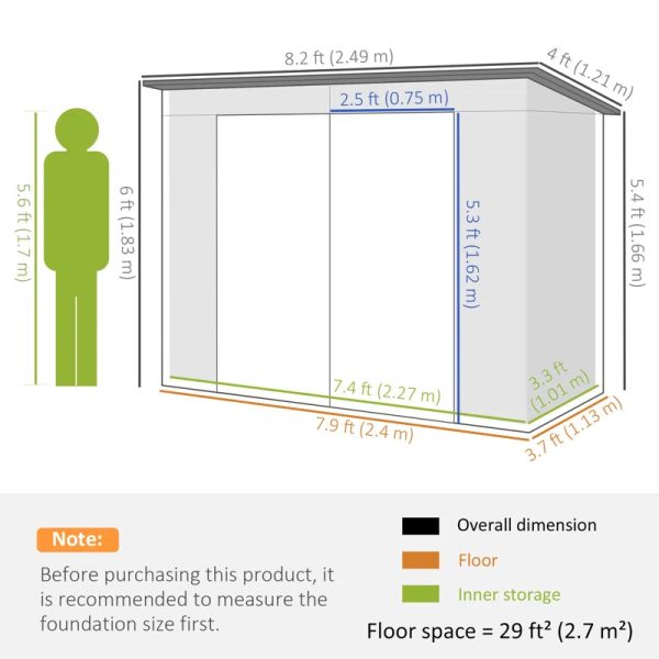 8 ft. W x 4 ft. D Galvanized Steel Horizontal Storage Shed - Image 4