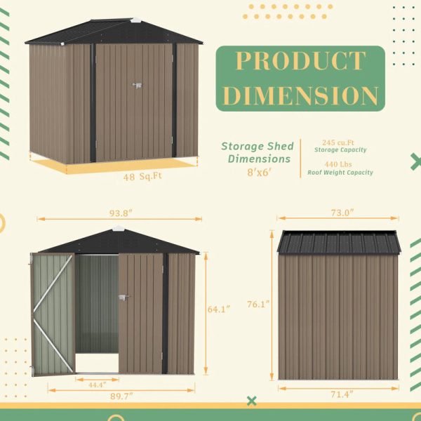 8 ft. W x 6 ft. D Metal Storage Shed - Image 4