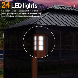 Hardtop Gazebo For Patio Screen House Backyard Sunroom With LED Lights Outdoor Aluminum Solarium Canopy 12′ x 14′ - Image 8