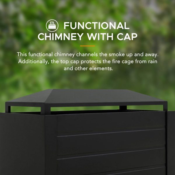 Sunjoy 58 in. Wood Burning Fireplace, Steel Outdoor Fireplace with Chimney, Log Holders, Fireplace Tool, and PVC Cover - Image 4