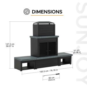 Sunjoy 58 in. Wood Burning Fireplace, Steel Outdoor Fireplace with Chimney, Log Holders, Fireplace Tool, and PVC Cover - Image 9