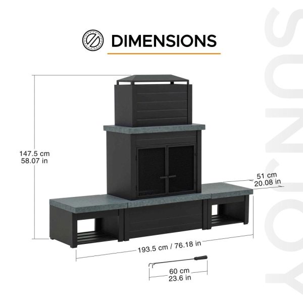 Sunjoy 58 in. Wood Burning Fireplace, Steel Outdoor Fireplace with Chimney, Log Holders, Fireplace Tool, and PVC Cover - Image 9