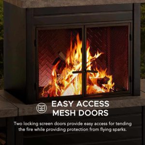 Sunjoy 58 in. Wood Burning Fireplace, Steel Outdoor Fireplace with Chimney, Log Holders, Fireplace Tool, and PVC Cover - Image 5