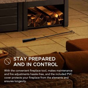 Sunjoy 58 in. Wood Burning Fireplace, Steel Outdoor Fireplace with Chimney, Log Holders, Fireplace Tool, and PVC Cover - Image 8