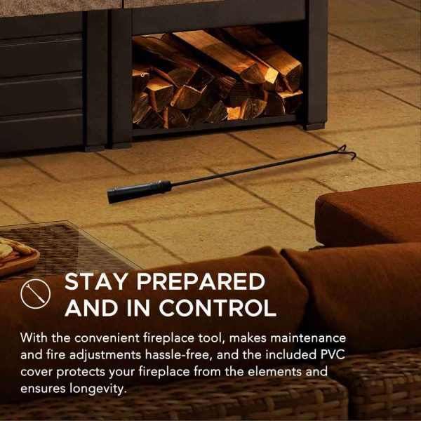 Sunjoy 58 in. Wood Burning Fireplace, Steel Outdoor Fireplace with Chimney, Log Holders, Fireplace Tool, and PVC Cover - Image 8
