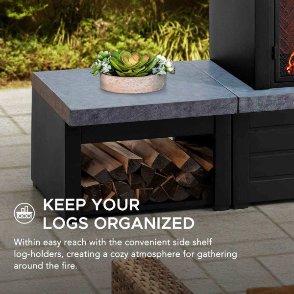 Sunjoy 58 in. Wood Burning Fireplace, Steel Outdoor Fireplace with Chimney, Log Holders, Fireplace Tool, and PVC Cover - Image 6