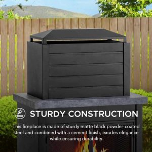 Sunjoy 58 in. Wood Burning Fireplace, Steel Outdoor Fireplace with Chimney, Log Holders, Fireplace Tool, and PVC Cover - Image 3