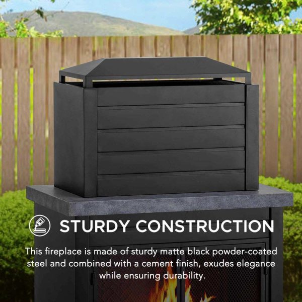 Sunjoy 58 in. Wood Burning Fireplace, Steel Outdoor Fireplace with Chimney, Log Holders, Fireplace Tool, and PVC Cover - Image 3