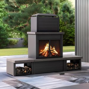 Sunjoy 58 in. Wood Burning Fireplace, Steel Outdoor Fireplace with Chimney, Log Holders, Fireplace Tool, and PVC Cover - Image 12