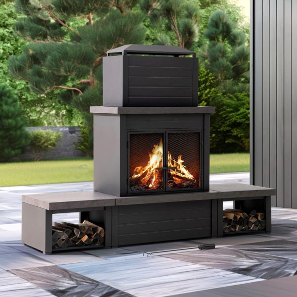 Sunjoy 58 in. Wood Burning Fireplace, Steel Outdoor Fireplace with Chimney, Log Holders, Fireplace Tool, and PVC Cover - Image 12