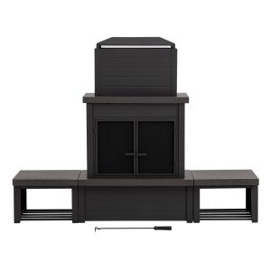 Sunjoy 58 in. Wood Burning Fireplace, Steel Outdoor Fireplace with Chimney, Log Holders, Fireplace Tool, and PVC Cover - Image 14