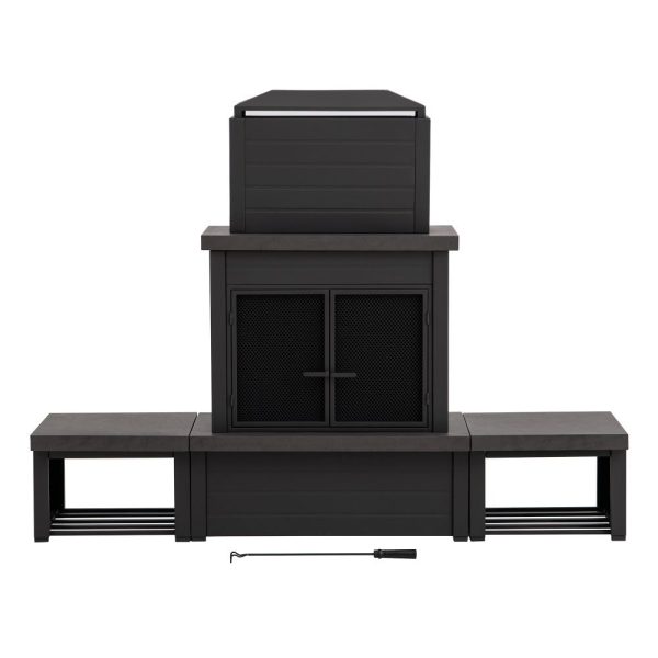 Sunjoy 58 in. Wood Burning Fireplace, Steel Outdoor Fireplace with Chimney, Log Holders, Fireplace Tool, and PVC Cover - Image 14