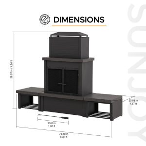 Sunjoy 58 in. Wood Burning Fireplace, Steel Outdoor Fireplace with Chimney, Log Holders, Fireplace Tool, and PVC Cover - Image 21
