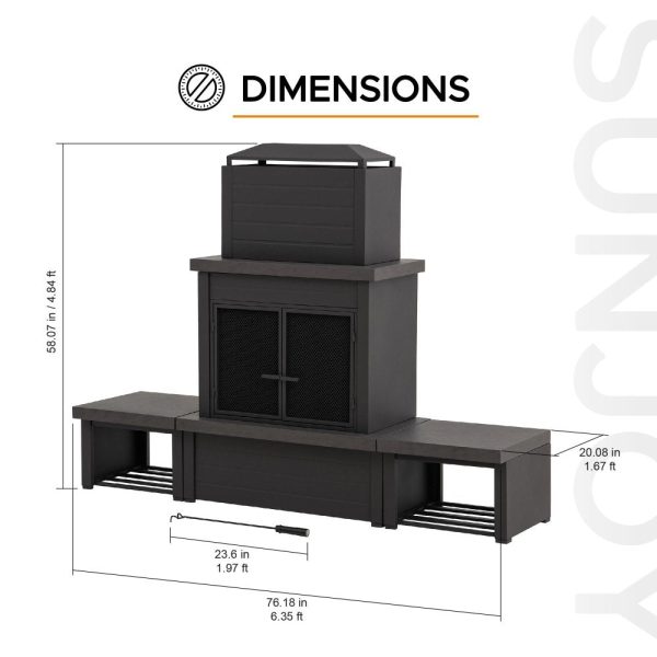 Sunjoy 58 in. Wood Burning Fireplace, Steel Outdoor Fireplace with Chimney, Log Holders, Fireplace Tool, and PVC Cover - Image 21
