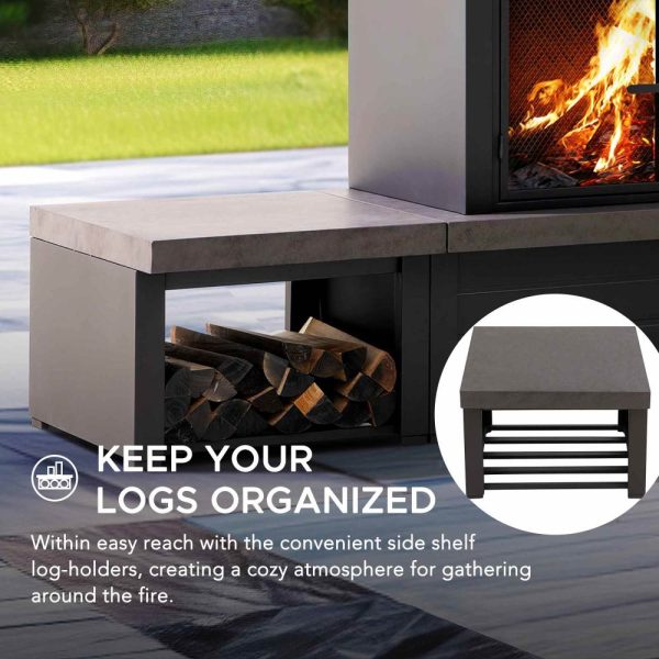 Sunjoy 58 in. Wood Burning Fireplace, Steel Outdoor Fireplace with Chimney, Log Holders, Fireplace Tool, and PVC Cover - Image 17