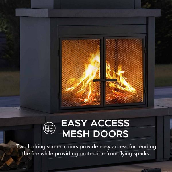 Sunjoy 58 in. Wood Burning Fireplace, Steel Outdoor Fireplace with Chimney, Log Holders, Fireplace Tool, and PVC Cover - Image 18