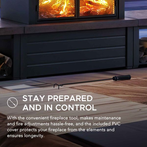 Sunjoy 58 in. Wood Burning Fireplace, Steel Outdoor Fireplace with Chimney, Log Holders, Fireplace Tool, and PVC Cover - Image 20