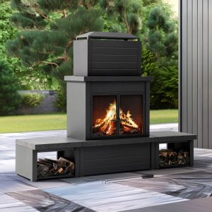 Sunjoy 58 in. Wood Burning Fireplace, Steel Outdoor Fireplace with Chimney, Log Holders, Fireplace Tool, and PVC Cover - Image 23