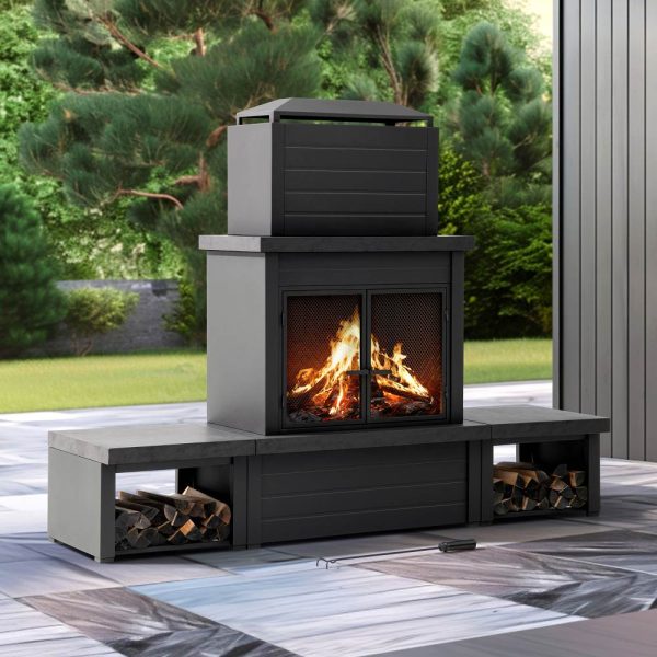 Sunjoy 58 in. Wood Burning Fireplace, Steel Outdoor Fireplace with Chimney, Log Holders, Fireplace Tool, and PVC Cover - Image 23