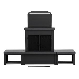 Sunjoy 58 in. Wood Burning Fireplace, Steel Outdoor Fireplace with Chimney, Log Holders, Fireplace Tool, and PVC Cover - Image 25