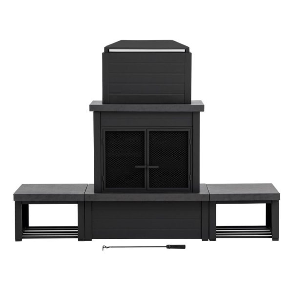 Sunjoy 58 in. Wood Burning Fireplace, Steel Outdoor Fireplace with Chimney, Log Holders, Fireplace Tool, and PVC Cover - Image 25