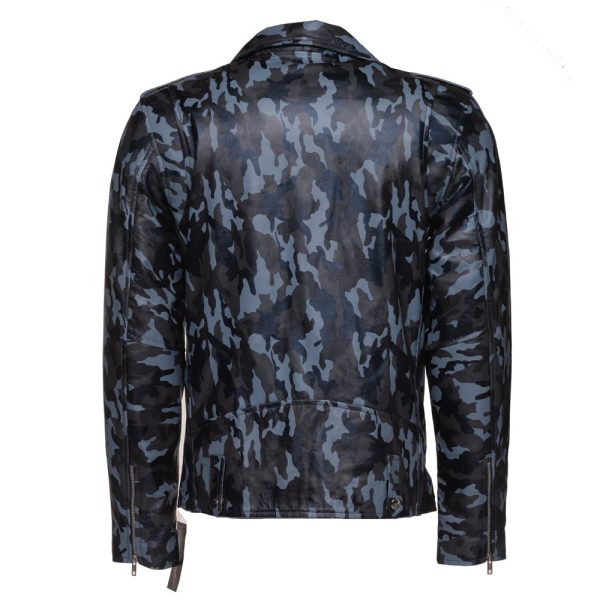 Aman Dowling’s Blue Camouflage biker style jacket - Image 2