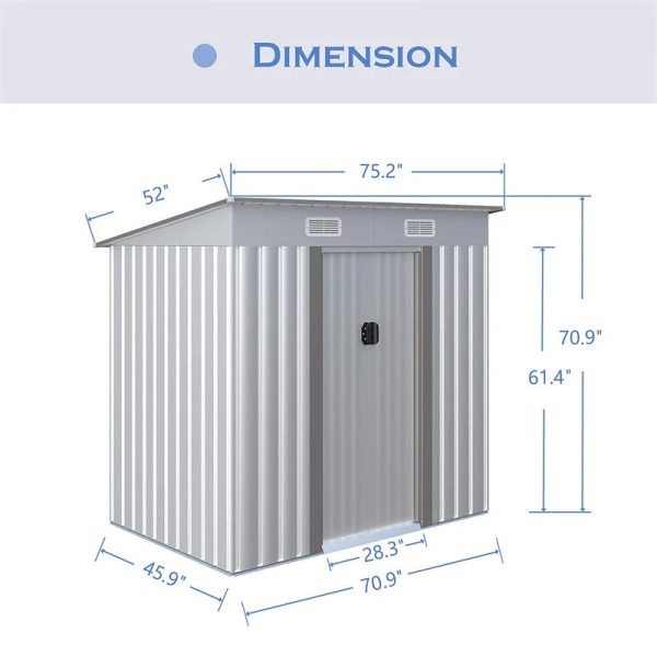 Aoxun 4′ X 6′ Metal Outdoor Garden Storage Shed Outdoor Tool House With Sliding Door For Backyard Garden Lawn Equipment (without Floor Frame) - Image 3