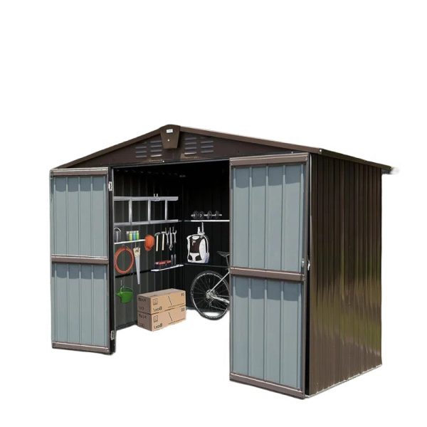 Backyard Storage Shed , Outdoor Garden Shed Metal Utility Tool Storage Room With Lockable Door For Patio (Brown) - Image 2