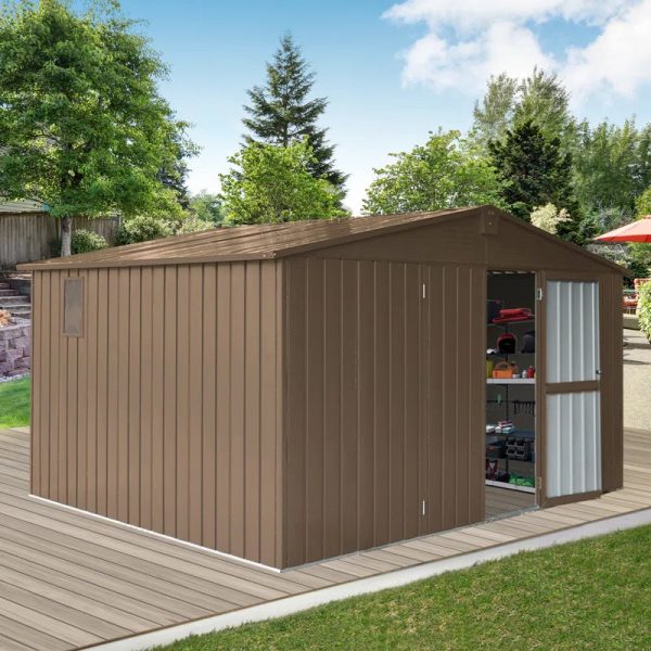 Backyard Storage Shed , Outdoor Garden Shed Metal Utility Tool Storage Room With Lockable Door For Patio (Brown) - Image 3