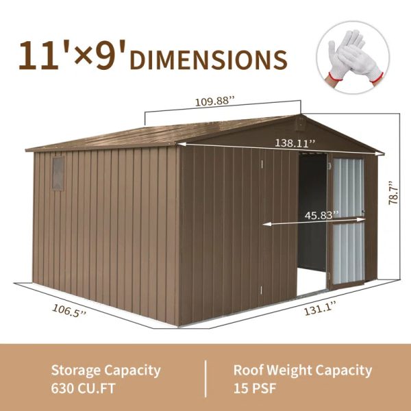 Backyard Storage Shed , Outdoor Garden Shed Metal Utility Tool Storage Room With Lockable Door For Patio (Brown) - Image 4