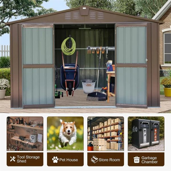 Backyard Storage Shed , Outdoor Garden Shed Metal Utility Tool Storage Room With Lockable Door For Patio (Brown) - Image 7
