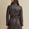 Double breasted belted black leather trench coat for women - Image 3
