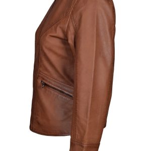 Dione’s Moto Style Sand Washed Leather Jacket With Buttoned Collar - Image 3