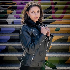 Eira’s Biker Style Leather Jacket With Fur Collar - Image 2