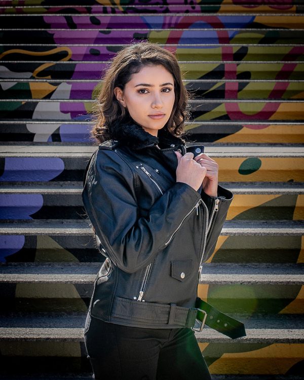 Eira’s Biker Style Leather Jacket With Fur Collar - Image 2