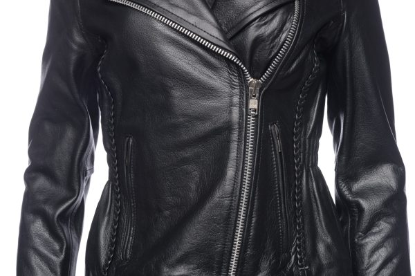 Anna Biker Heavy Leather Jacket With Braiding - Image 4