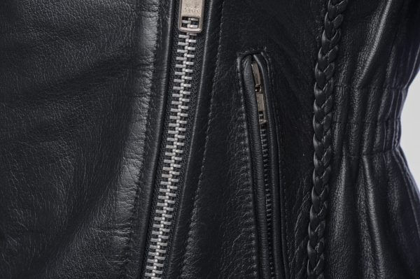 Anna Biker Heavy Leather Jacket With Braiding - Image 5