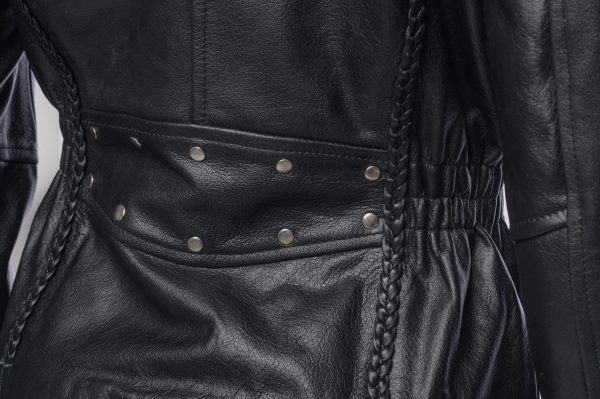 Anna Biker Heavy Leather Jacket With Braiding - Image 7