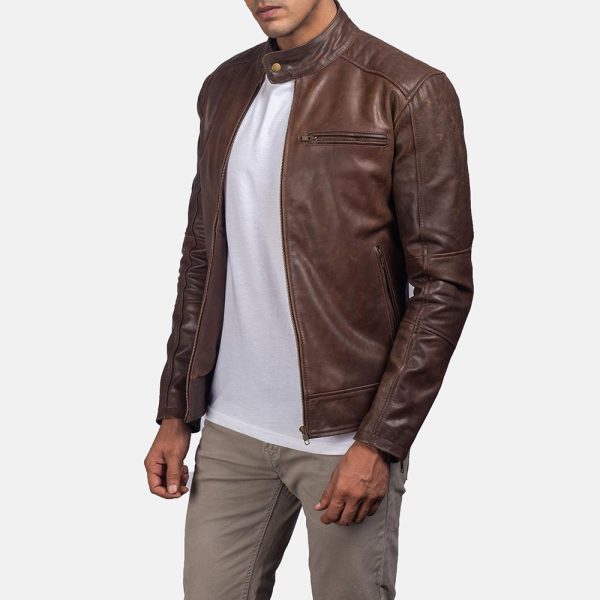Dean brown leather biker jacket for men - Image 2
