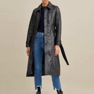 Natasha belted black leather trench for women - Image 3