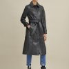 Natasha belted black leather trench for women