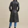 Natasha belted black leather trench for women - Image 2